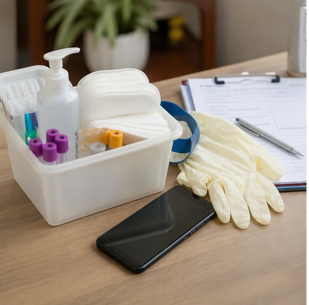 Clean sample collection kit prepared for a KAMPS callback request